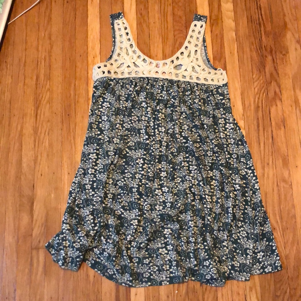 Green floral sun dress with lace on top